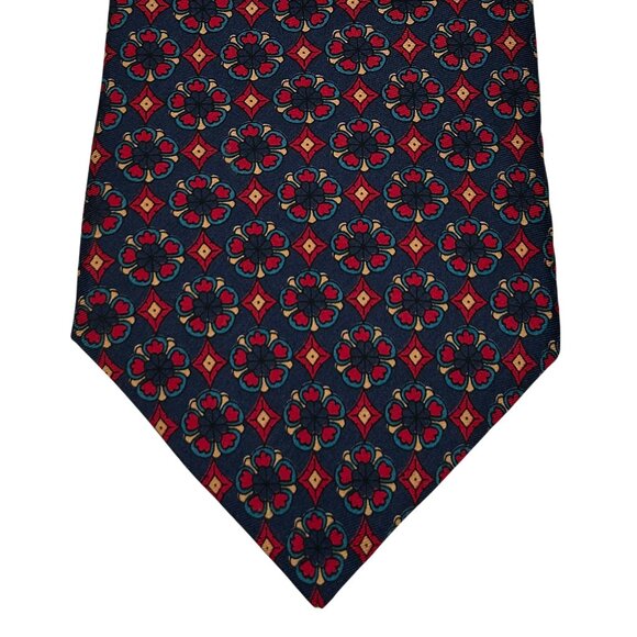 Axe Mod Paris Men's 100% Silk Navy Blue Red Gold Necktie Tie - Picture 5 of 5